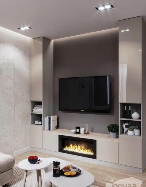 Стены для установки развлекательной техники давно неотъемлемой частью гостиной стали. 02