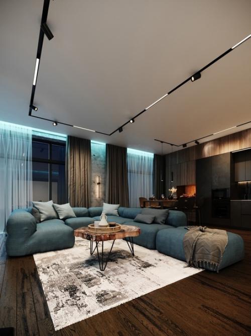 ЖК Ривер Парк, дизайн кухни - гостиной и коридора. 01