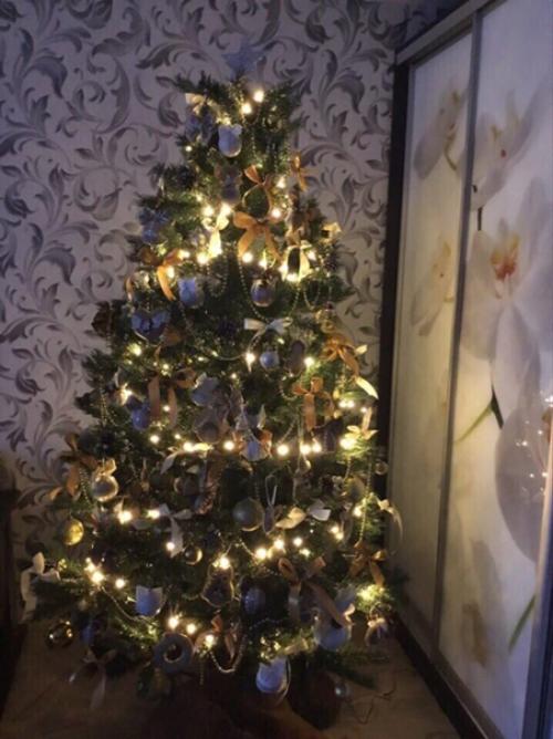 Любуюсь елочкой, нарядила её любимыми игрушками гирлянда с лампочками. 01