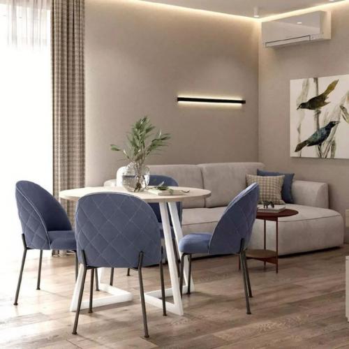 Стильный и современный интерьер кухни - гостиной 19 кв. 02