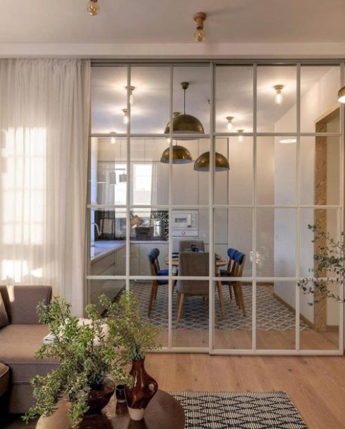 Кухня и гостиная в легком загородном стиле. 05