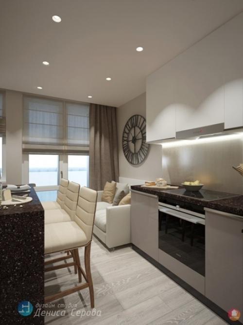 Маленькая студия с длинным узким балконом, необычным оформлением спальника и идеальной эргономикой. 03