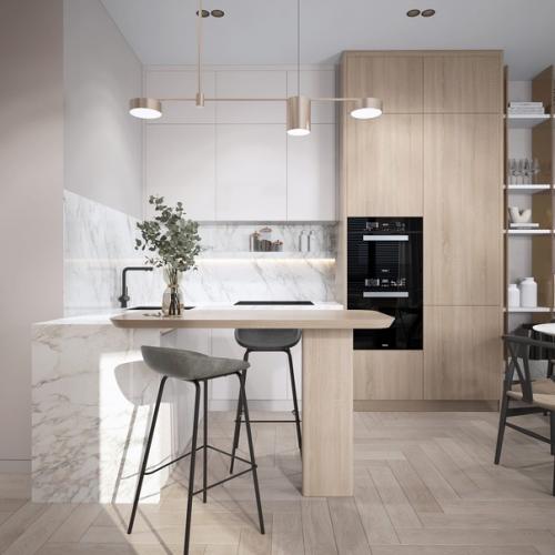 Интерьер кухни - гостиной в популярном сейчас стиле Джапанди. 04