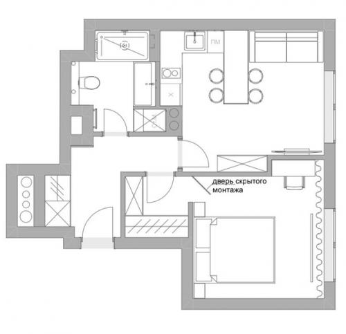 Интерьер однокомнатной квартиры 44 кв. 09