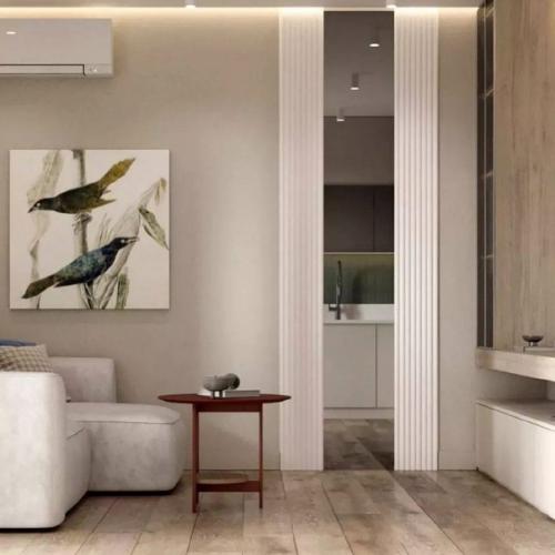 Стильный и современный интерьер кухни - гостиной 19 кв. 04