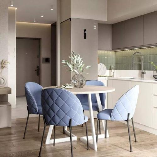 Стильный и современный интерьер кухни - гостиной 19 кв. 01