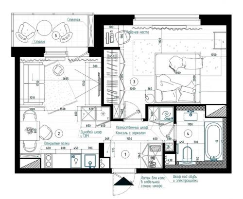 Однушка, которая разрушает стереотипы: интерьер квартиры 45 кв. 01 Однушка, которая разрушает стереотипы: интерьер квартиры 45 кв. 01