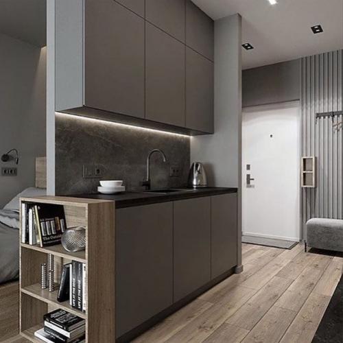 Проект дизайна квартиры - студии в спокойных, серых тонах. 08