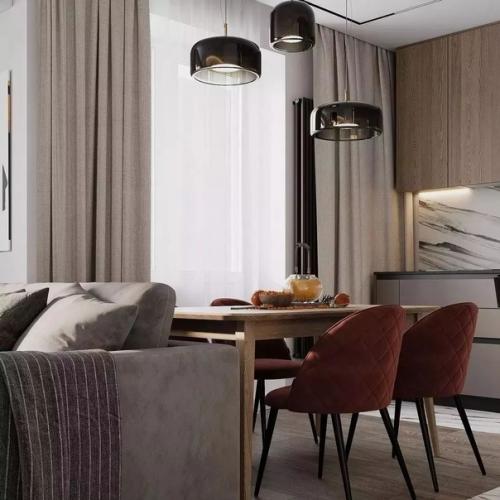 Создание интерьера в тёплых светлых оттенках - это то что нужно для современной кухни - гостиной в современном стиле. 02