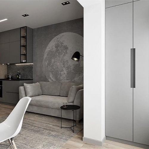 Проект дизайна квартиры - студии в спокойных, серых тонах. 06