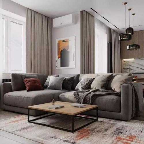 Создание интерьера в тёплых светлых оттенках - это то что нужно для современной кухни - гостиной в современном стиле. 05