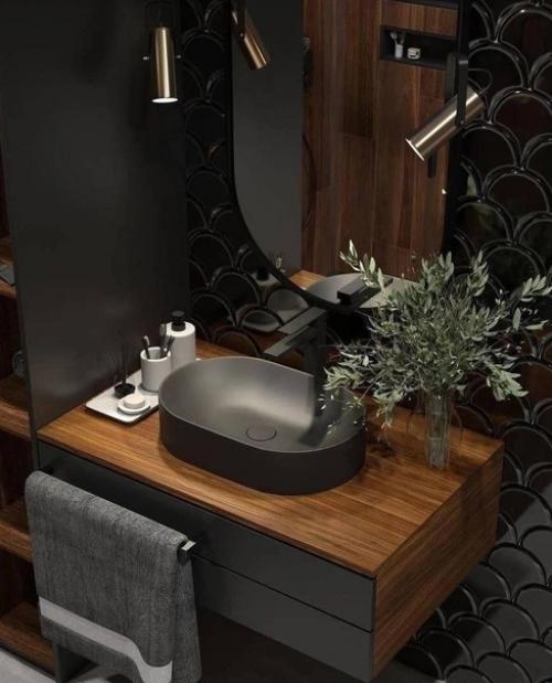 Темные цвета редко в дизайне интерьера ванной комнаты встречаются. 04