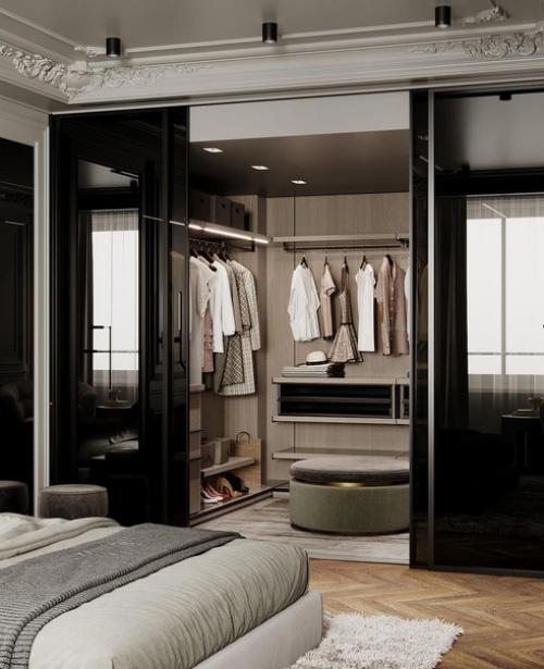 Спальня с гардеробом в квартире для молодой семьи. 09