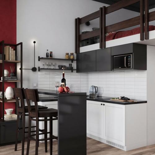 Современный, контрастный интерьер двухуровневой квартиры - студии площадью всего 21 кв. 02