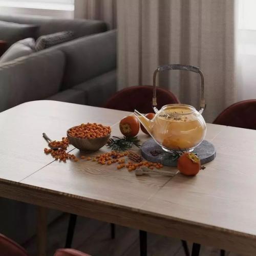 Создание интерьера в тёплых светлых оттенках - это то что нужно для современной кухни - гостиной в современном стиле. 03