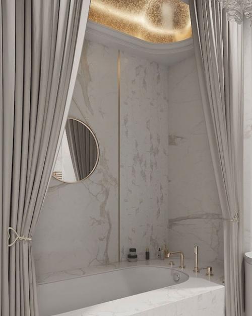 Изящная и утончённая ванная комната в проекте загородного дома. 01