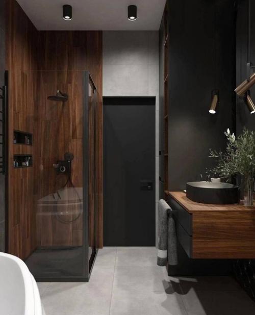 Темные цвета редко в дизайне интерьера ванной комнаты встречаются. 01
