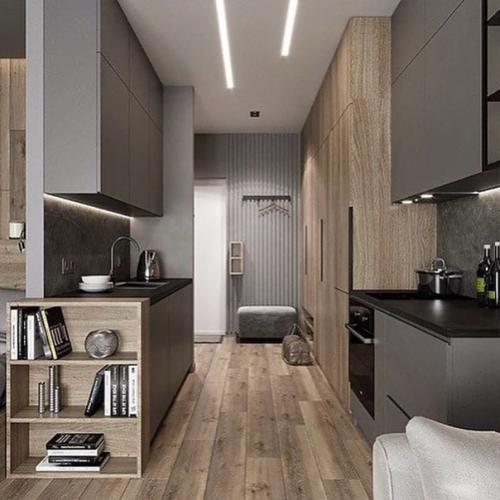 Проект дизайна квартиры - студии в спокойных, серых тонах. 03