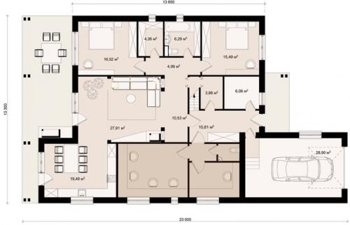 Эскизный проект одноэтажного дома с гаражом. 08