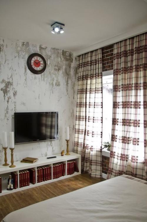 Интерьер спальни на мансарде в стиле лофт. 05