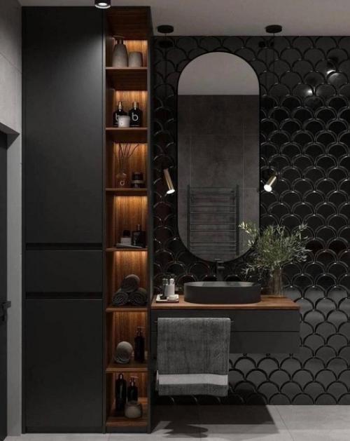 Темные цвета редко в дизайне интерьера ванной комнаты встречаются. 03