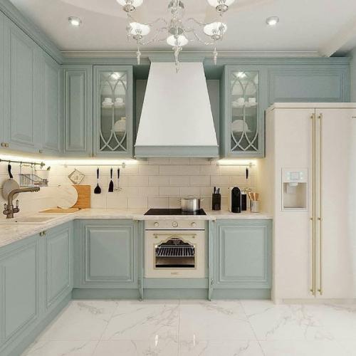 Цветовое решение импонирует в интерьере этой кухни мне очень. 02