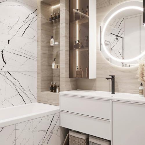 Стильный и лаконичный интерьер ванной комнаты. 01