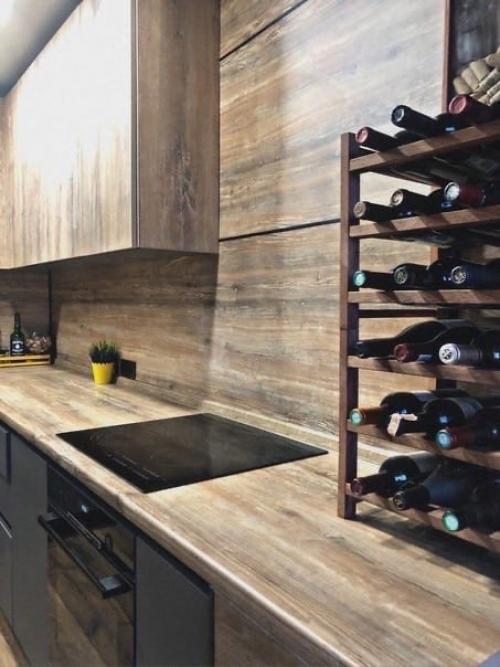 Стильная кухня с кирпичной стеной. 01