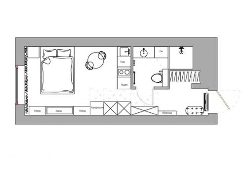 Интерьер маленькой квартиры - студии 23 кв. 09