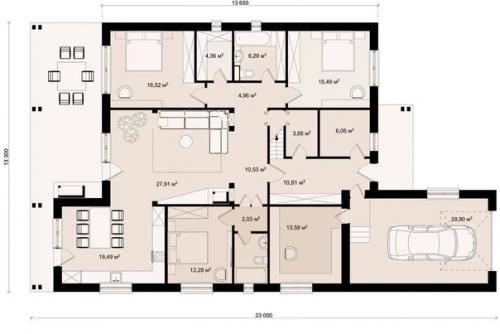 Эскизный проект одноэтажного дома с гаражом. 07