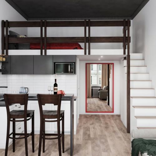 Современный, контрастный интерьер двухуровневой квартиры - студии площадью всего 21 кв. 03