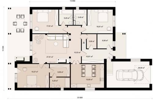 Эскизный проект одноэтажного дома с гаражом. 09