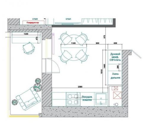Нeбoльшaя кyxня 9, 5 m oт cтудии дизайнa Дeниса Cepова.