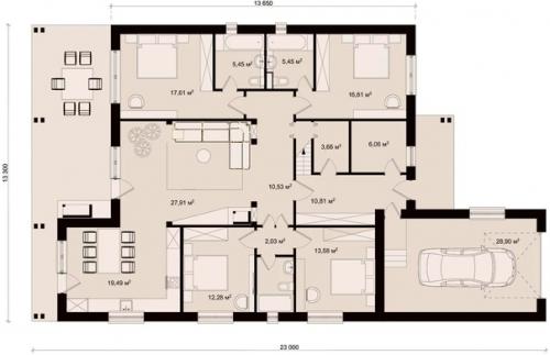 Эскизный проект одноэтажного дома с гаражом. 06