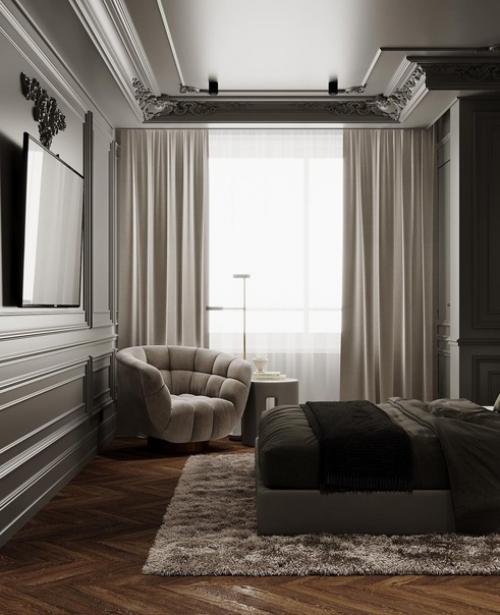 Спальня с гардеробом в квартире для молодой семьи. 06