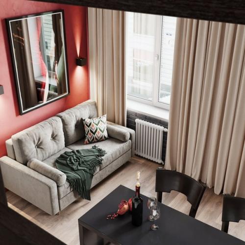 Современный, контрастный интерьер двухуровневой квартиры - студии площадью всего 21 кв. 05