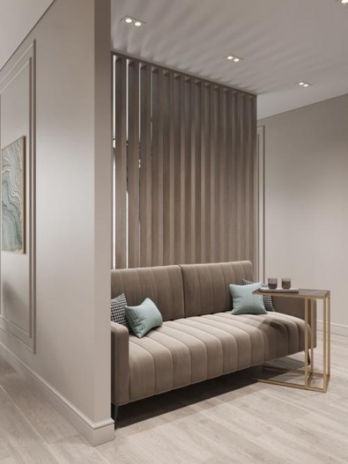 Красивый, современный интерьер спальни - гостиной площадью 17 кв. 05