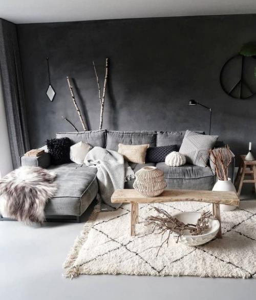 Дизайн гостиных с темными стенами. 09