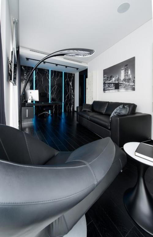 Этот чёрно-белый интерьер квартиры в Москве, Россия, разработанный студией Geometrix Design, является воплощением минимализма и графики. 07