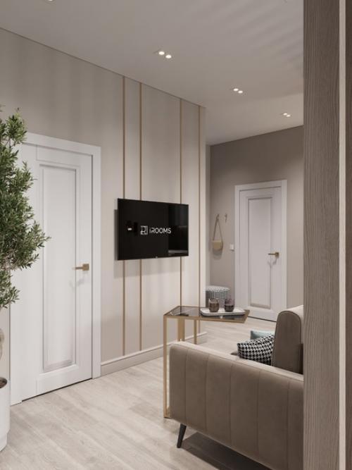 Красивый, современный интерьер спальни - гостиной площадью 17 кв. 07