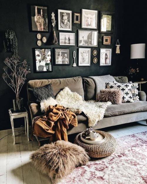 Дизайн гостиных с темными стенами. 07