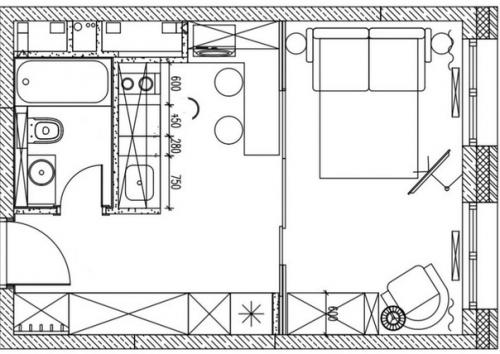 Интерьер небольшой квартиры площадью 27 кв. 08