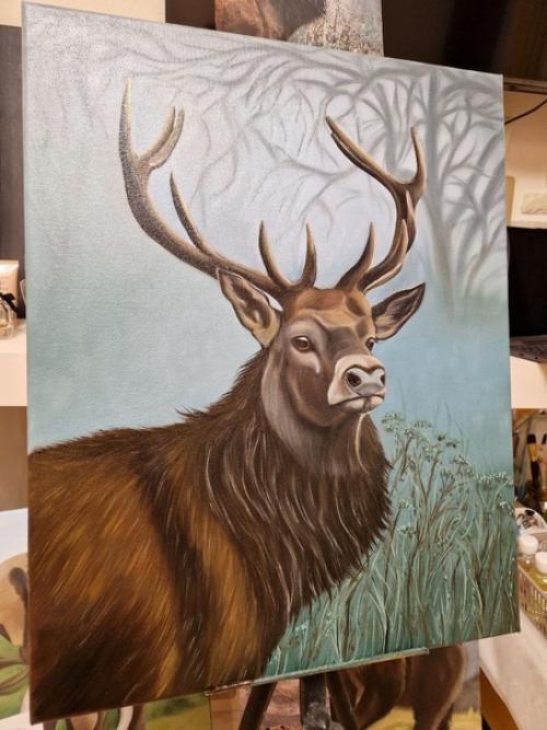Живопись масло олень холст 50x40. 01
