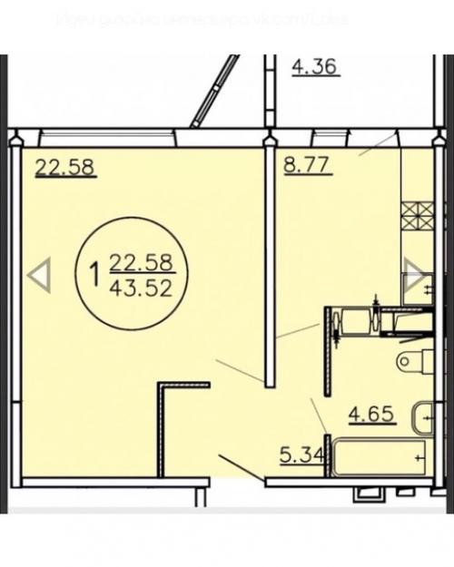 Квартира общей площадью 43. 58. 09