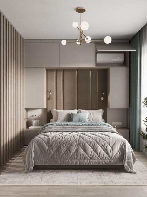 Красивый, современный интерьер спальни - гостиной площадью 17 кв. 03