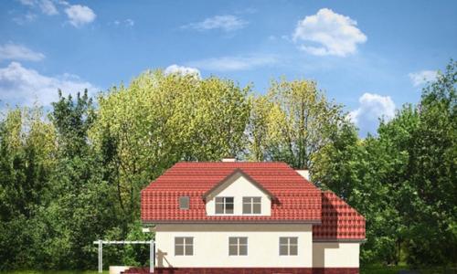 Элегантный коттедж.  Проект дома с камином в гостиной. 05