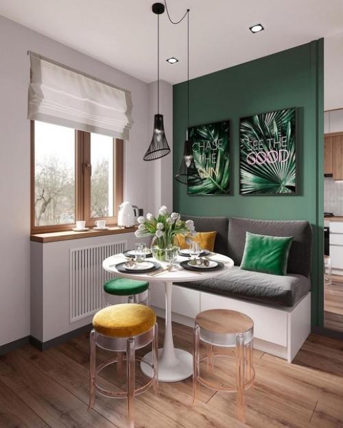 Шикарный дизайн квартиры с темно-зелеными акцентами и лаконичным декором. 05