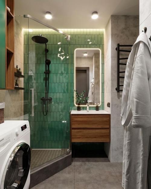 Шикарный дизайн квартиры с темно-зелеными акцентами и лаконичным декором. 08