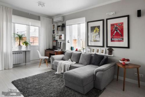 Дизайн гостиной в серых тонах. 01