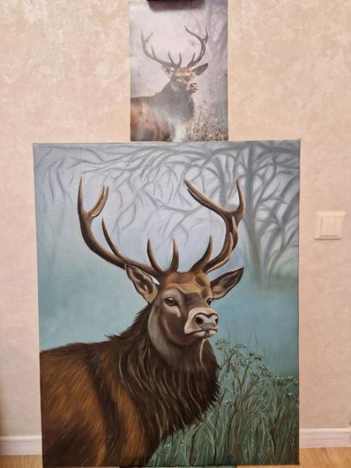 Живопись масло олень холст 50x40. 02